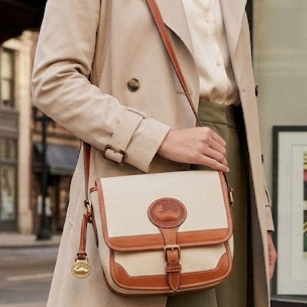 Cream and Tan Leather Crossbody Bag